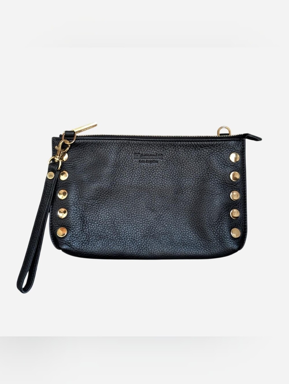 Hammitt Getty pebbled black leather clutch bag purse with gold Crossbody